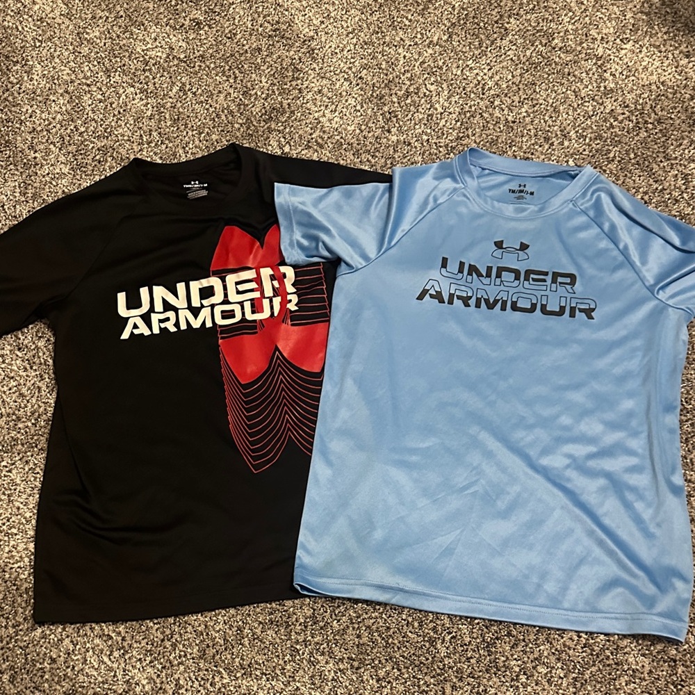 Youth Under Armour Dri-fit Black and Light Blue T-Shirts